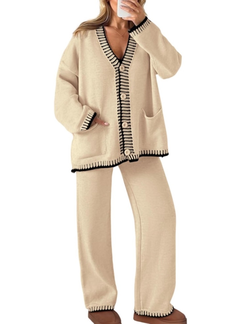 PrettyGarden Knit Sweater Lounge Set Beige